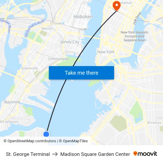 St. George Terminal to Madison Square Garden Center map