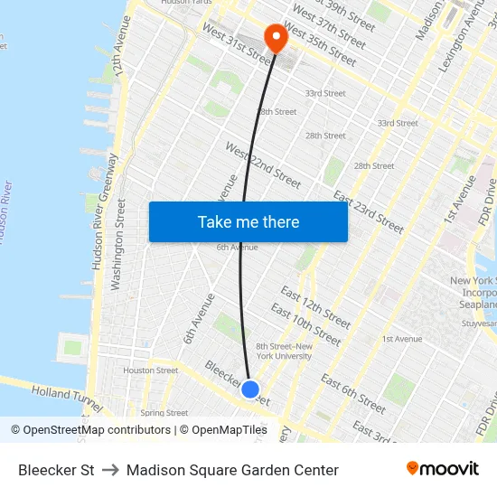 Bleecker St, New York, NY 10012 to Madison Square Garden Center map