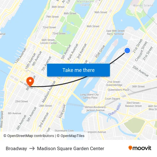 Broadway to Madison Square Garden Center map