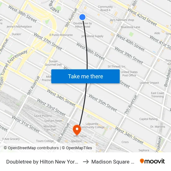 Doubletree by Hilton New York Times Square West to Madison Square Garden Center map