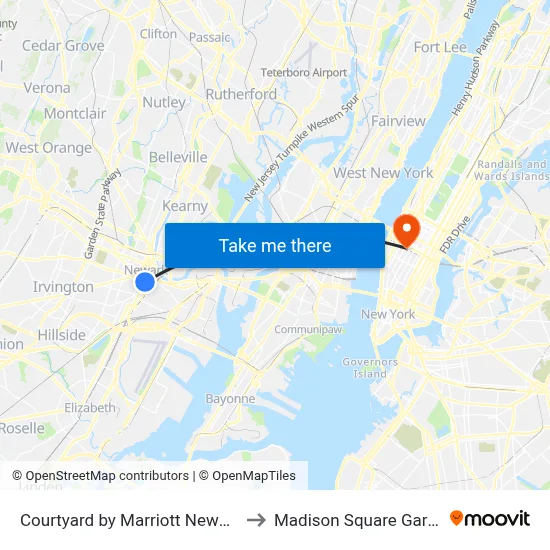 Courtyard by Marriott Newark Downtown to Madison Square Garden Center map