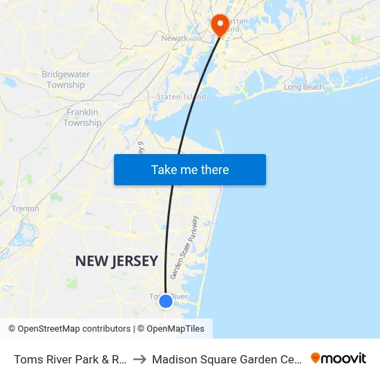 Toms River Park & Ride to Madison Square Garden Center map