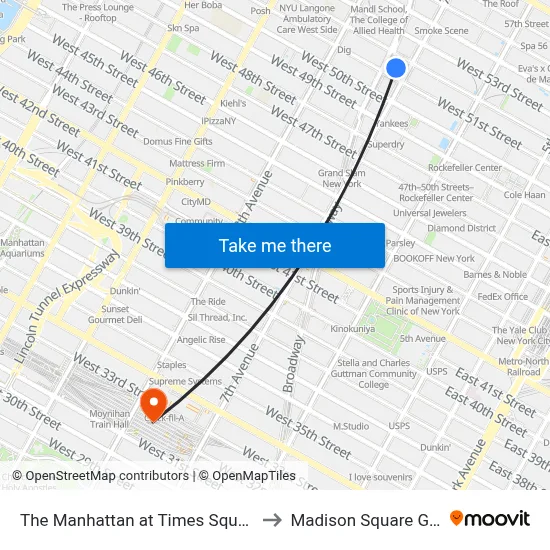 The Manhattan at Times Square Hotel, New York to Madison Square Garden Center map