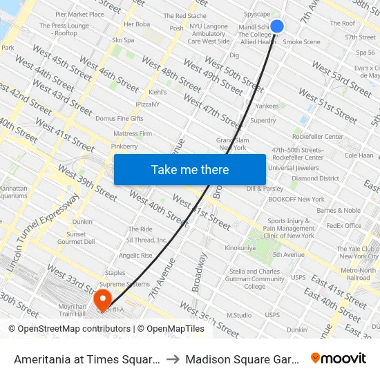 Ameritania at Times Square, New York to Madison Square Garden Center map