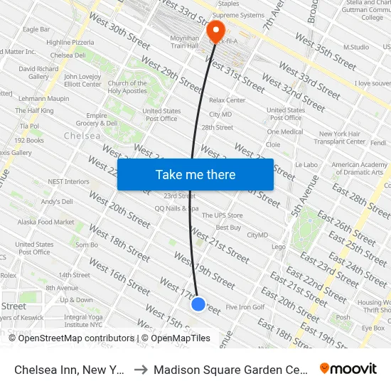 Chelsea Inn, New York to Madison Square Garden Center map