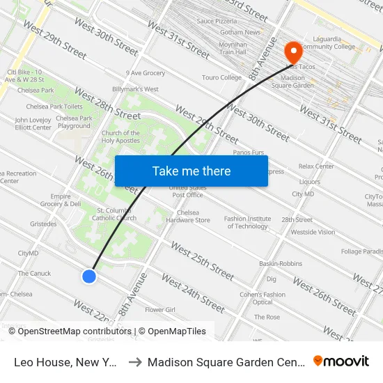 Leo House, New York to Madison Square Garden Center map