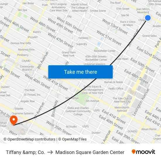 Tiffany &amp; Co. to Madison Square Garden Center map