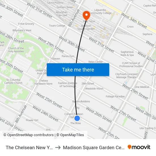 The Chelsean New York to Madison Square Garden Center map