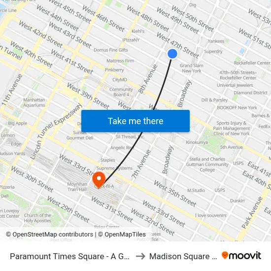 Paramount Times Square - A Generator Hotel, New York to Madison Square Garden Center map