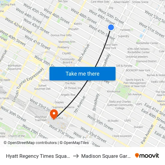 Hyatt Regency Times Square, New York to Madison Square Garden Center map