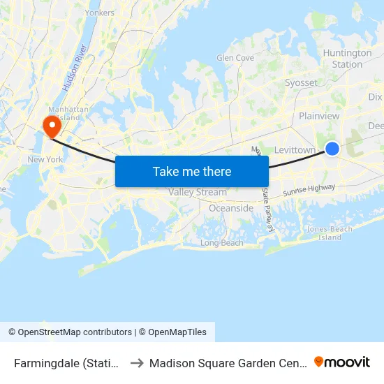Farmingdale (Station) to Madison Square Garden Center map