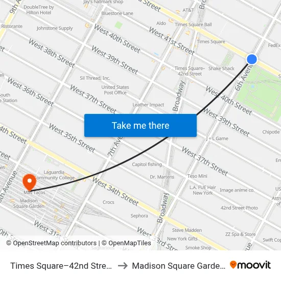Times Square–42nd Street Station to Madison Square Garden Center map