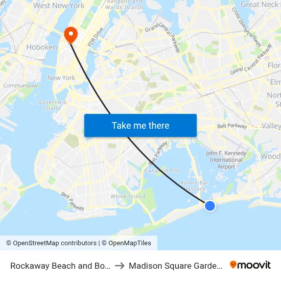 Rockaway Beach and Boardwalk to Madison Square Garden Center map