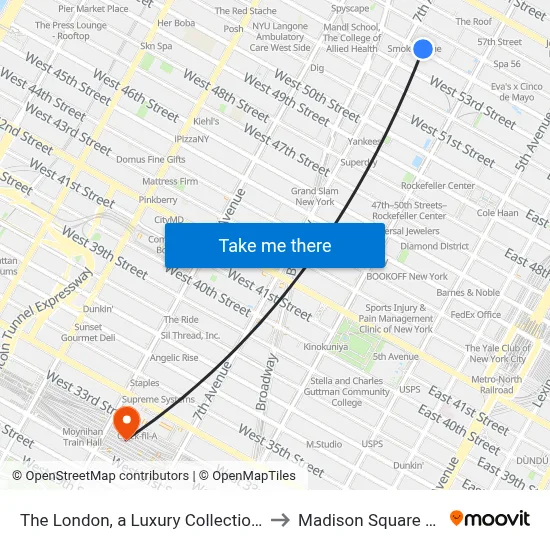 The London, a Luxury Collection Hotel, New York City to Madison Square Garden Center map