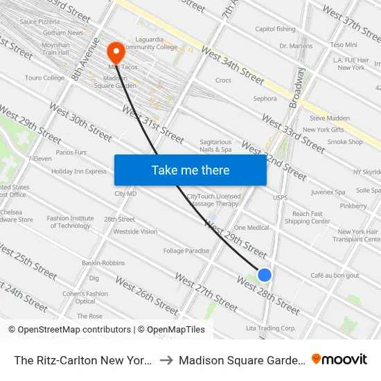 The Ritz-Carlton New York, NoMad to Madison Square Garden Center map