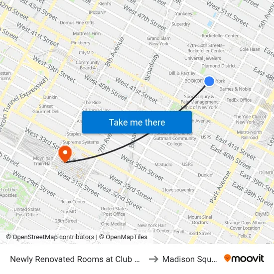 Newly Renovated Rooms at Club Quarters Hotel Times Square, New York to Madison Square Garden Center map