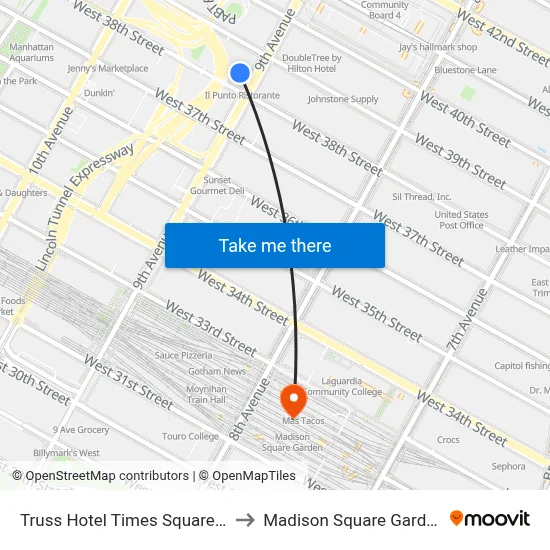 Truss Hotel Times Square, New York to Madison Square Garden Center map