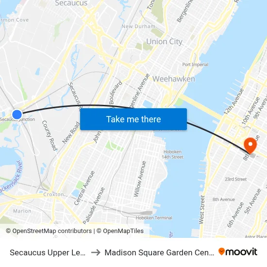 Secaucus Upper Level to Madison Square Garden Center map
