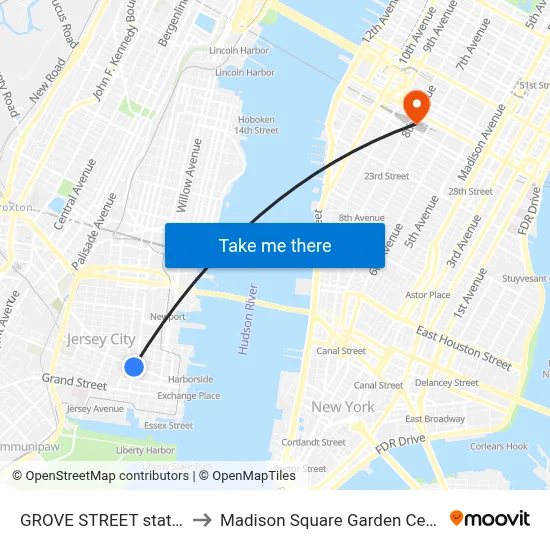 GROVE STREET station to Madison Square Garden Center map