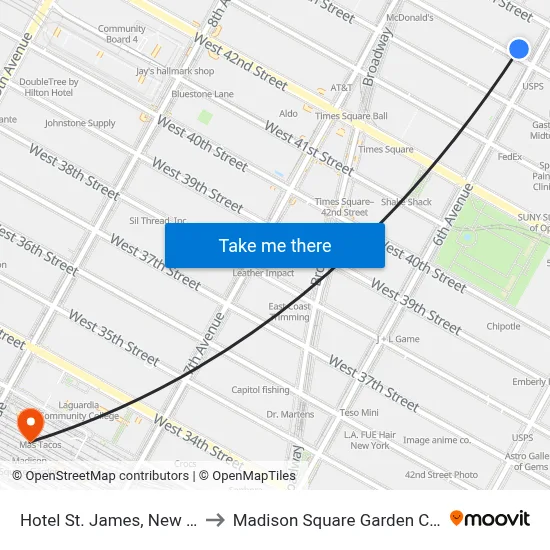 Hotel St. James, New York to Madison Square Garden Center map