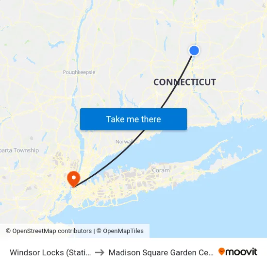 Windsor Locks (Station) to Madison Square Garden Center map