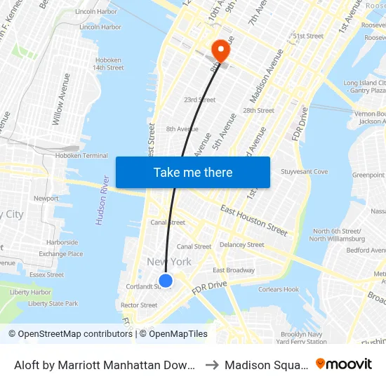Aloft by Marriott Manhattan Downtown - Financial District, New York to Madison Square Garden Center map