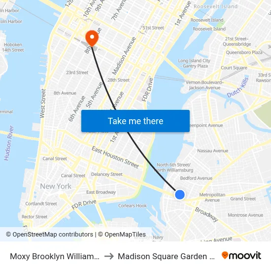 Moxy Brooklyn Williamsburg to Madison Square Garden Center map