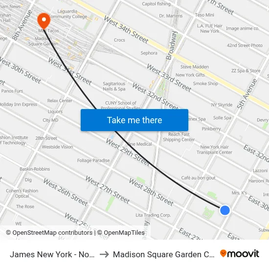James New York - Nomad to Madison Square Garden Center map