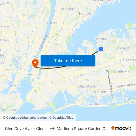 Glen Cove Ave + Glen Ave to Madison Square Garden Center map