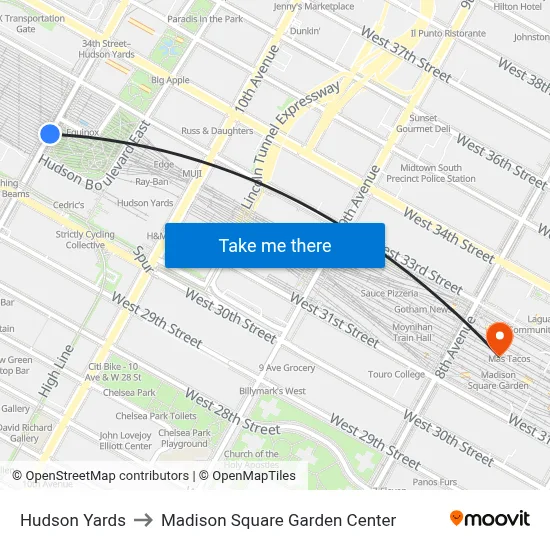Hudson Yards to Madison Square Garden Center map