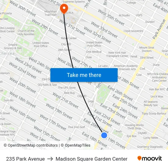 235 Park Avenue to Madison Square Garden Center map
