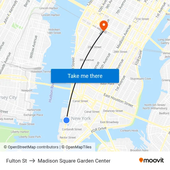 Fulton St to Madison Square Garden Center map