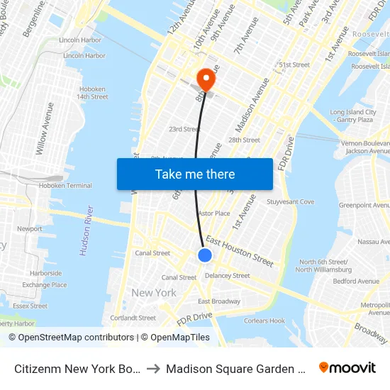 Citizenm New York Bowery to Madison Square Garden Center map