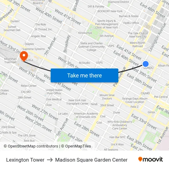 Lexington Tower to Madison Square Garden Center map