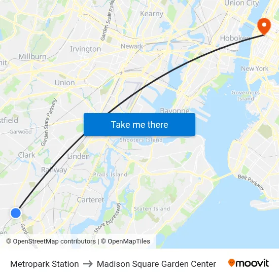 Metropark Station to Madison Square Garden Center map