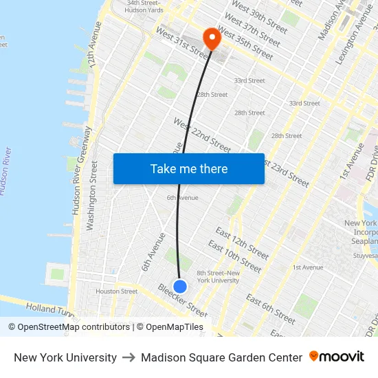 New York University to Madison Square Garden Center map