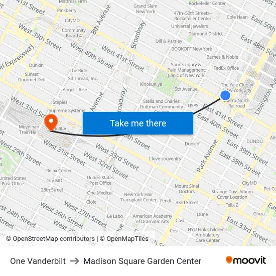 One Vanderbilt to Madison Square Garden Center map