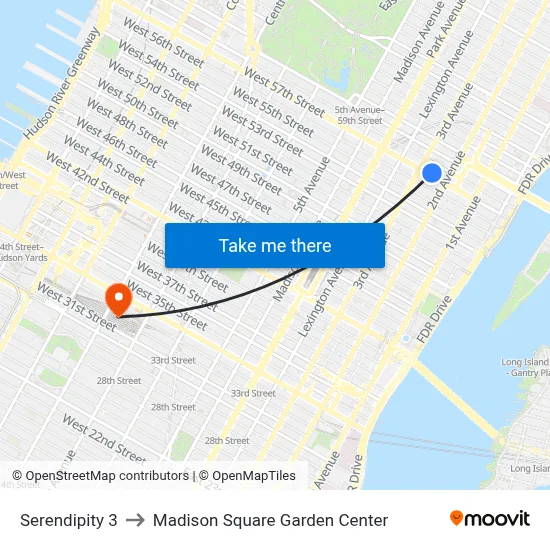 Serendipity 3 to Madison Square Garden Center map