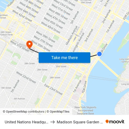 United Nations Headquarters to Madison Square Garden Center map