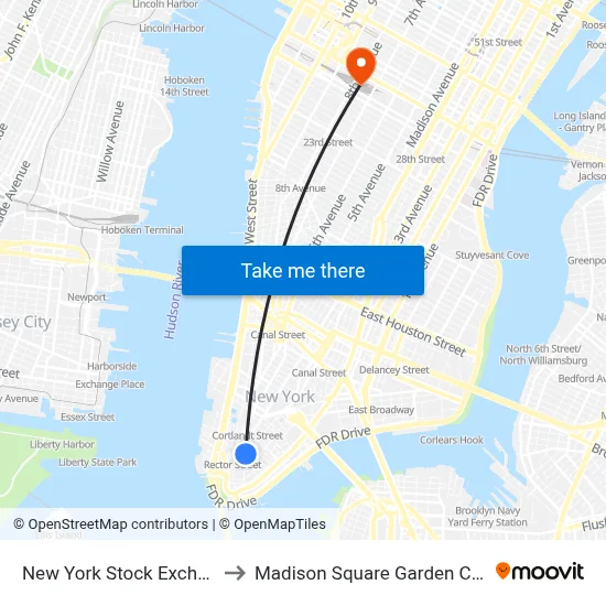 New York Stock Exchange to Madison Square Garden Center map