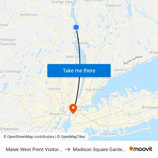 Malek West Point Visitors Center to Madison Square Garden Center map