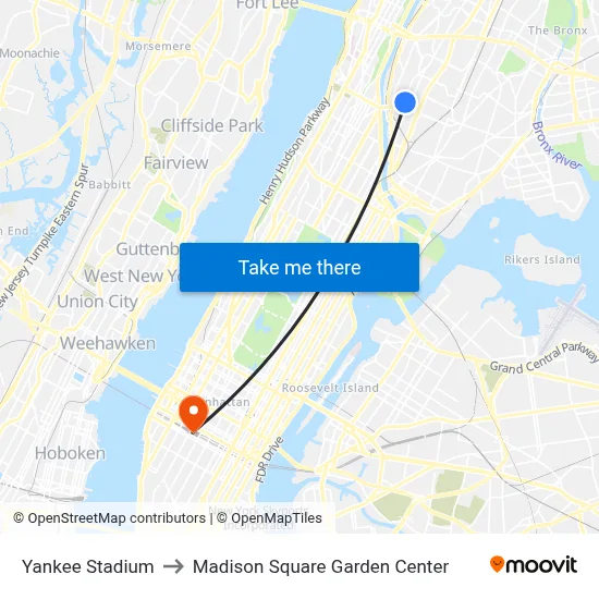 Yankee Stadium to Madison Square Garden Center map