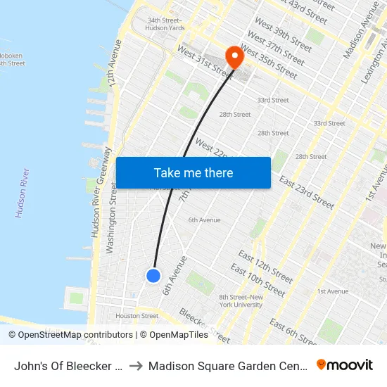 John's Of Bleecker St to Madison Square Garden Center map