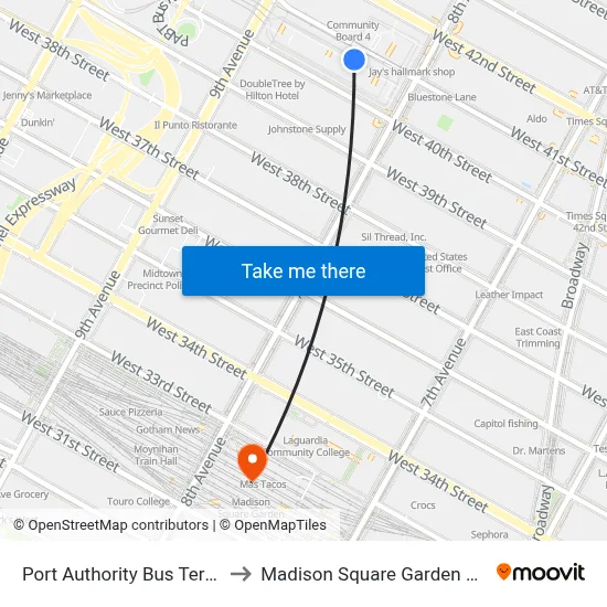 Port Authority Bus Terminal to Madison Square Garden Center map