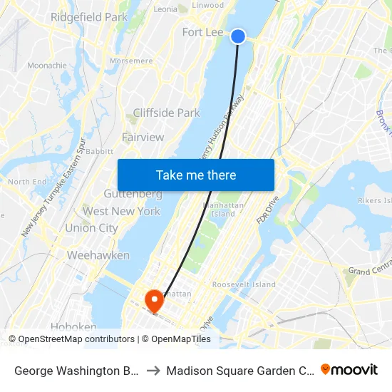 George Washington Bridge to Madison Square Garden Center map