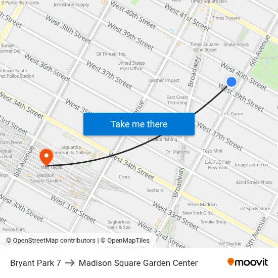 Bryant Park 7 to Madison Square Garden Center map