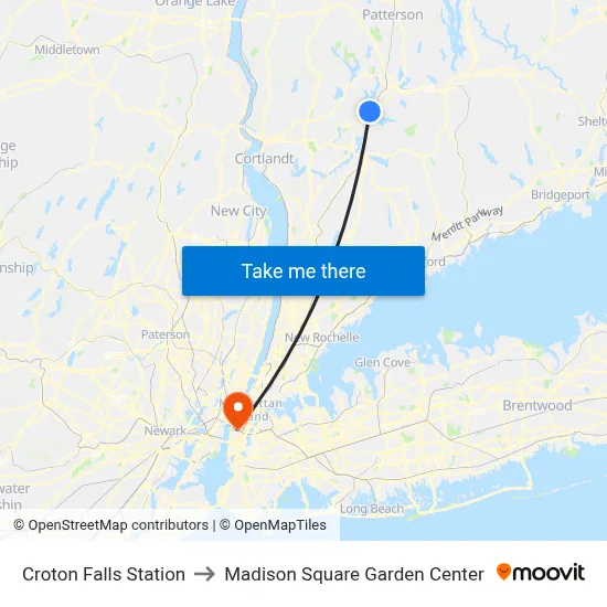 Croton Falls Station to Madison Square Garden Center map