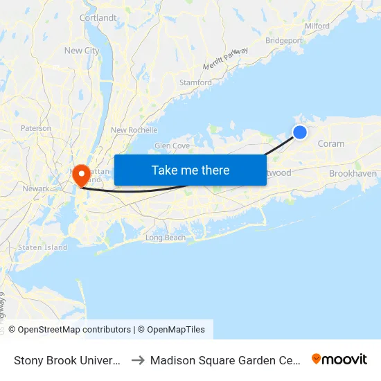 Stony Brook University to Madison Square Garden Center map