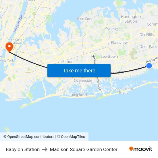 Babylon Station to Madison Square Garden Center map