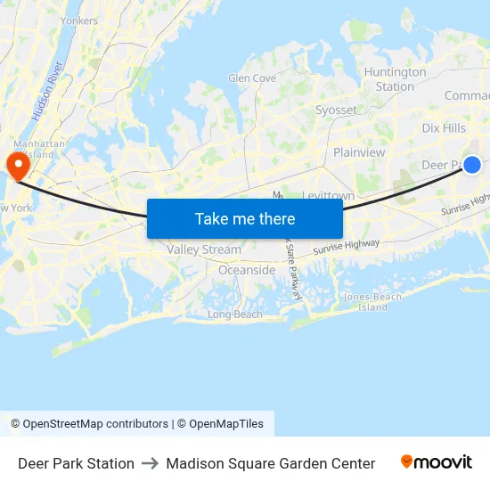Deer Park Station to Madison Square Garden Center map
